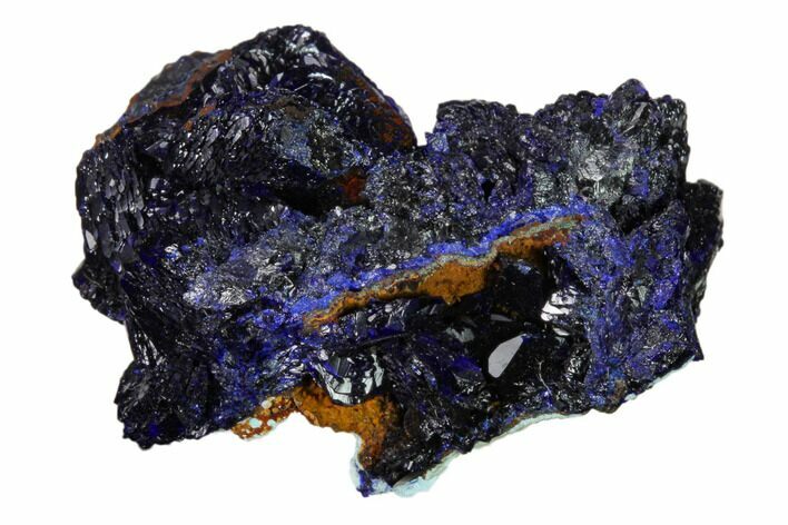 Sparkling Azurite Crystals on Chrysocolla - Laos #162571